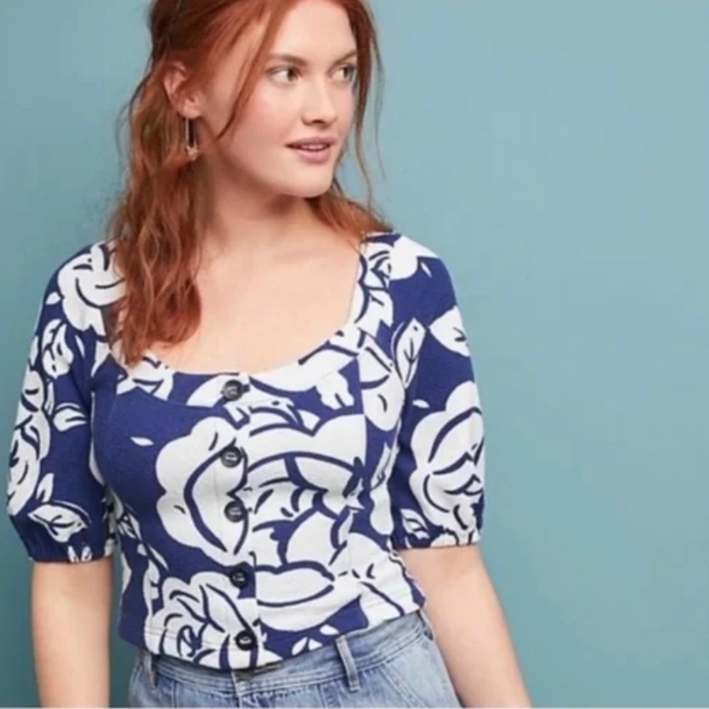 NWT Blue Motif Crop Top